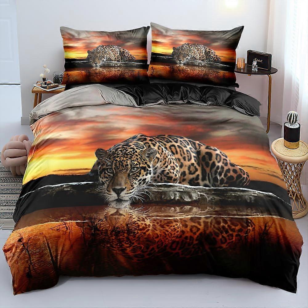 Leopard Print Duvet Cover King Size Bedding Set with Pillow Shams Black and Gray Breathable
