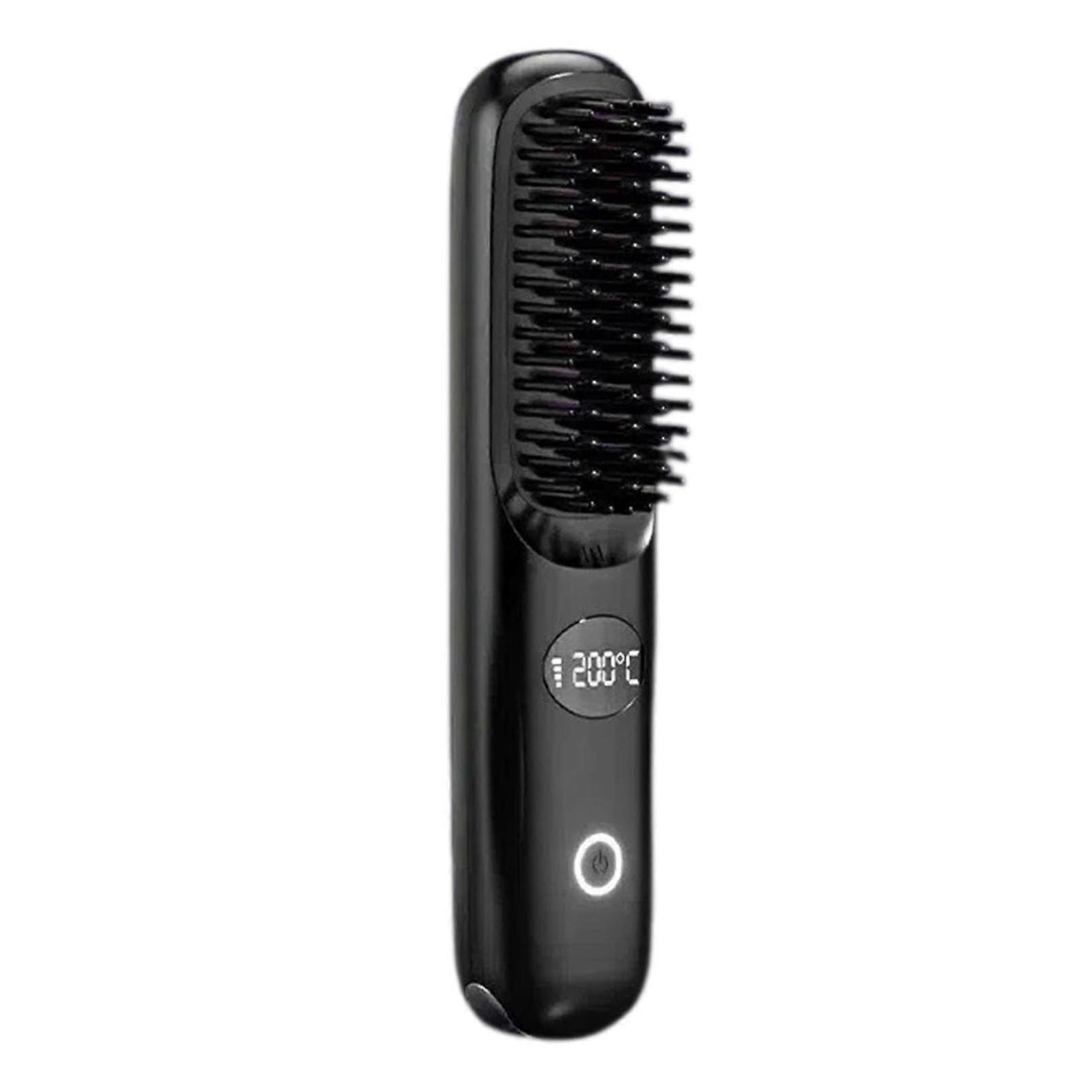 Cordless Hair Straightener Brush with Negative Ion Technology, USB Rechargeable, LED Display, 3 Heat Settings