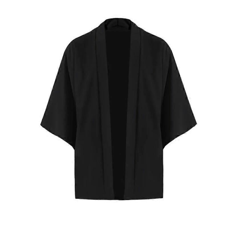Hommes ��t�� Style japonais noir Kimono chemise et cordon pantacourt ensemble asiatique unisexe d��contract�� ample 3/4 manches plage v��tements 