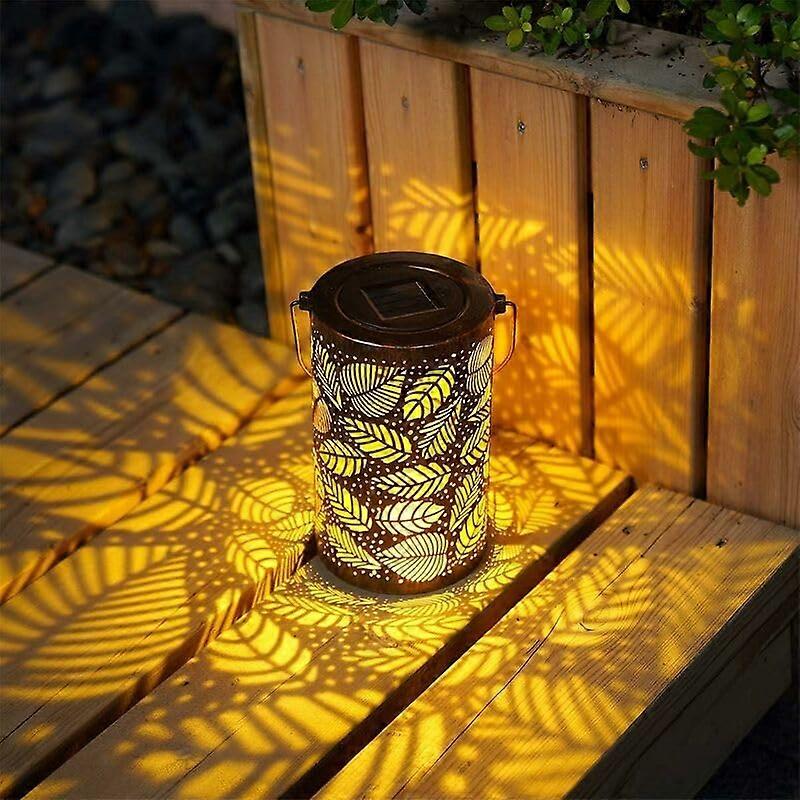Solar Garden Light Waterproof Bronze Leaf Pattern Lantern for Outdoor Hanging Decoration