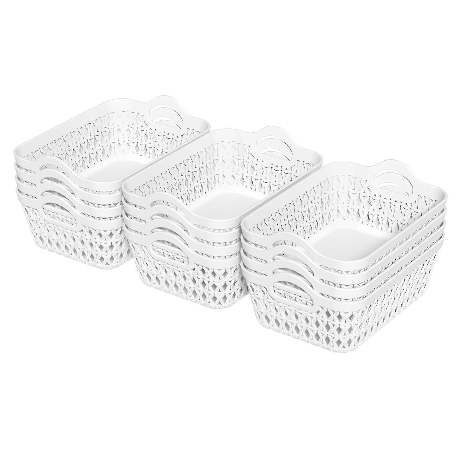 Plastic Storage Basket Set with Handle, Small White Mini Organizer for Office, Home, Classroom