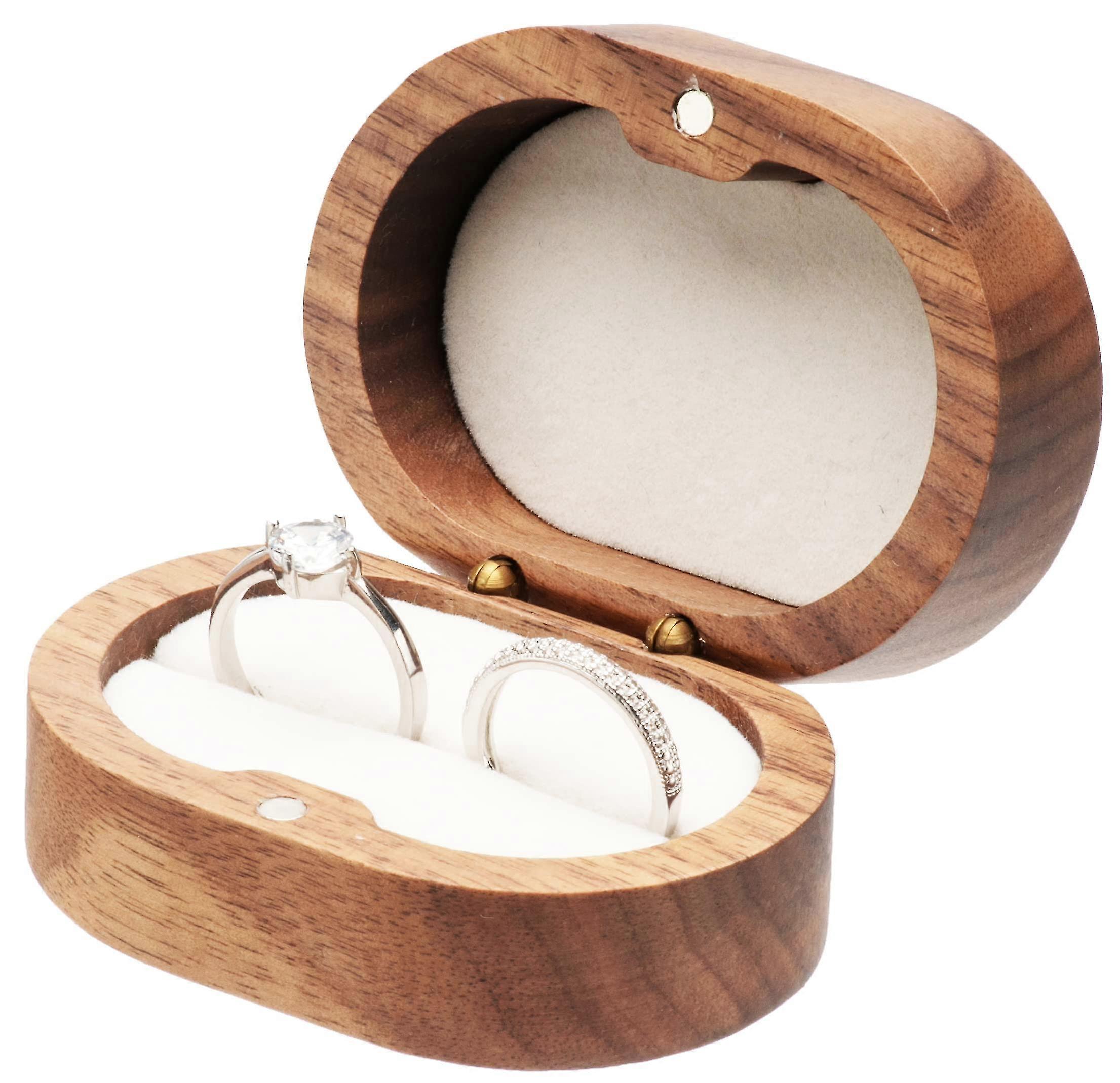 26-27 Oval wooden ring box with 2 slots (lined)