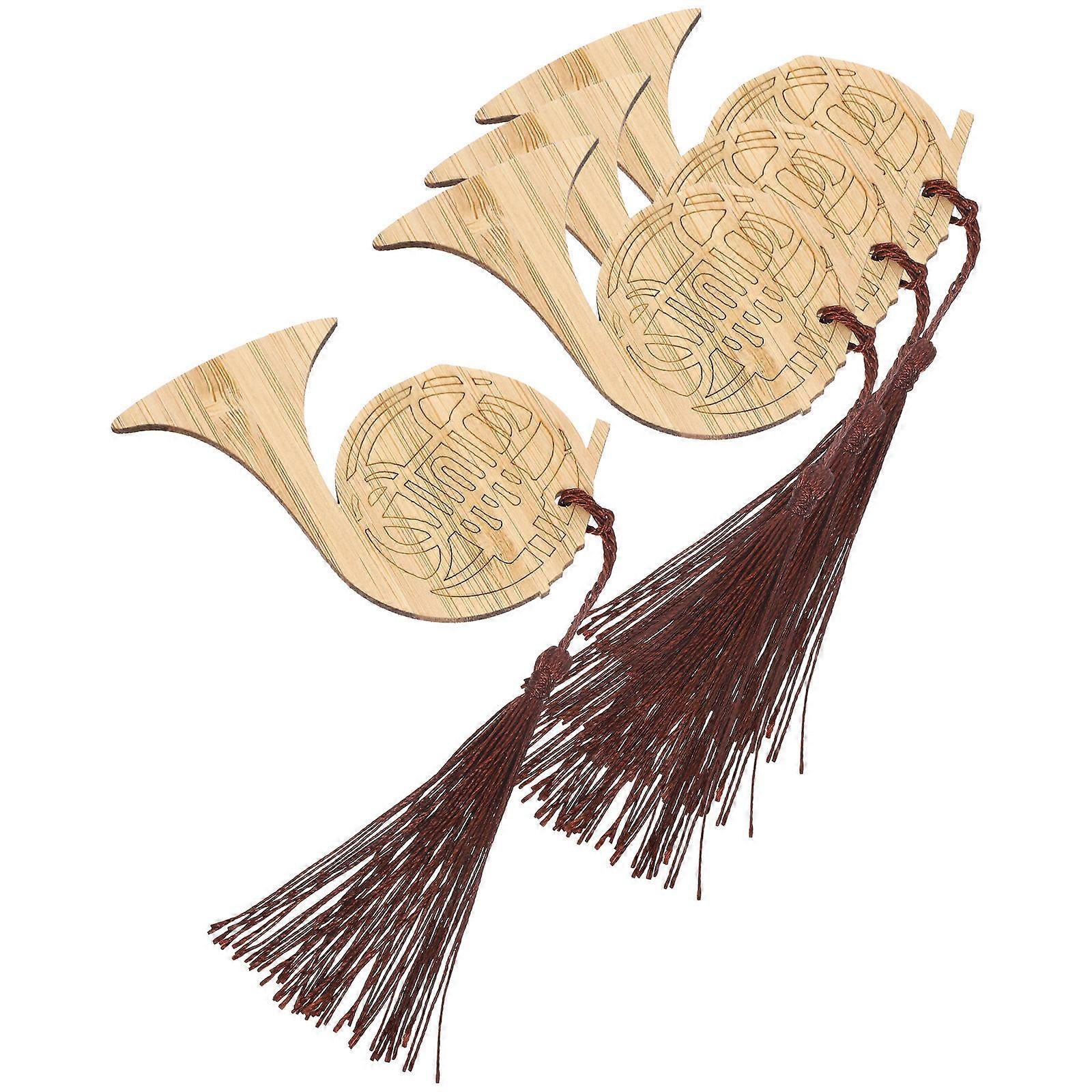 Bamboo Bookmarks Decorative Horn Shape Page Markers For Learning And Working Location 4Pcs