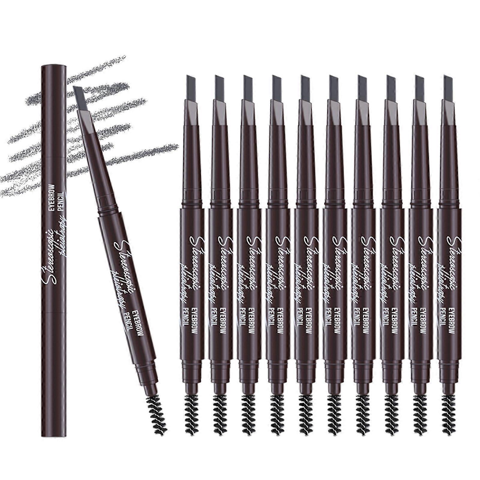 12 Pack Grey Waterproof Retractable Eyebrow Pencil with Brush, DualEnd Triangular Tip for Women