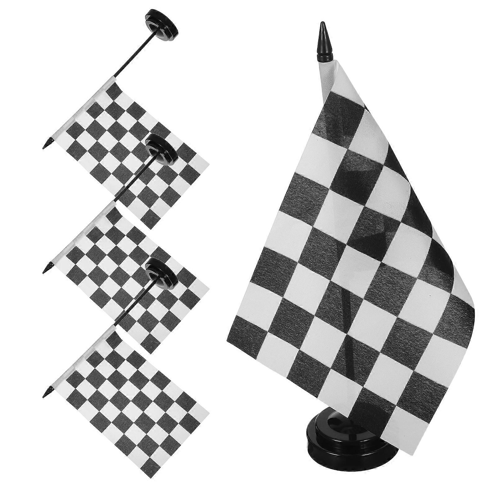 Checkered Flags Race Flags for Decoration 12Pcs Small Desk Flag Set with Stand