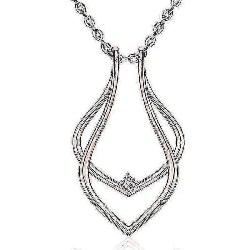 Pendant necklace for ring storage, silver geometric design with smooth chain.