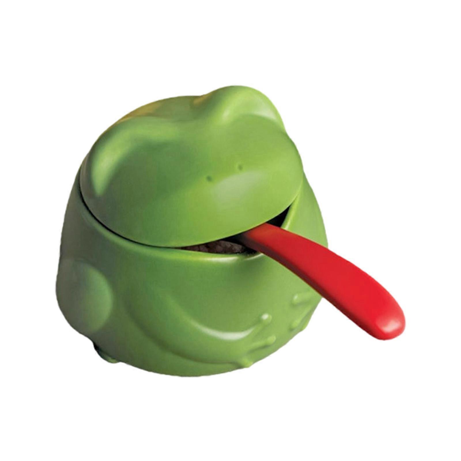 1Set Funny Kitchen Accessory Frogs Salt Cellar popup Tongue Function 6Ounce Plastic Materials Cute Salt Container Multicolor