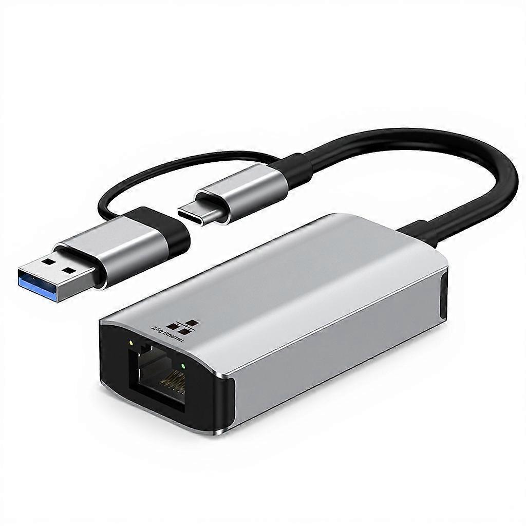 USB Type-C to RJ45 Gigabit Ethernet Adapter 2.5G Network Card Dual Interface USB 3.0 Compatible with Windows/MacOS/Linux