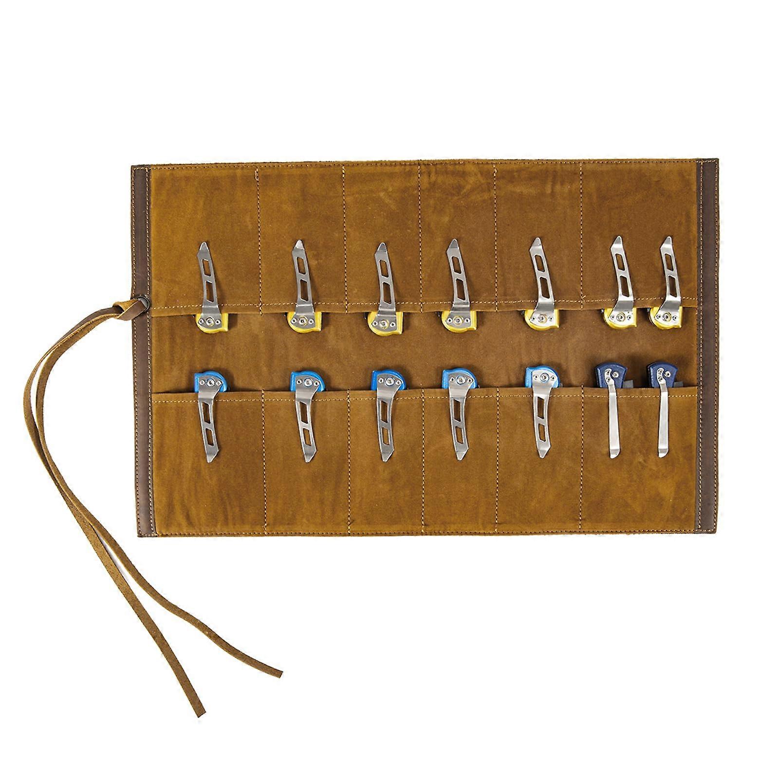 Leather Knife Roll for 12 Knives, Secure Storage Bag with PunctureResistant Material, Dark Brown