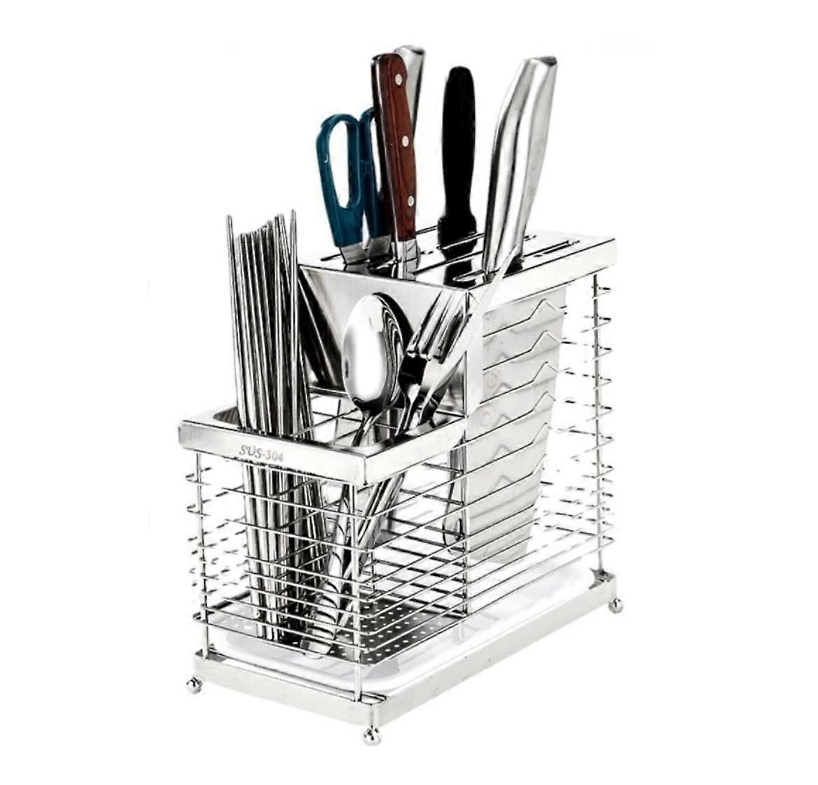 Kitchen Knife Holder Stainless Steel Wall Mounted Rack with Drainage SpaceSaving Silver 24.5cm