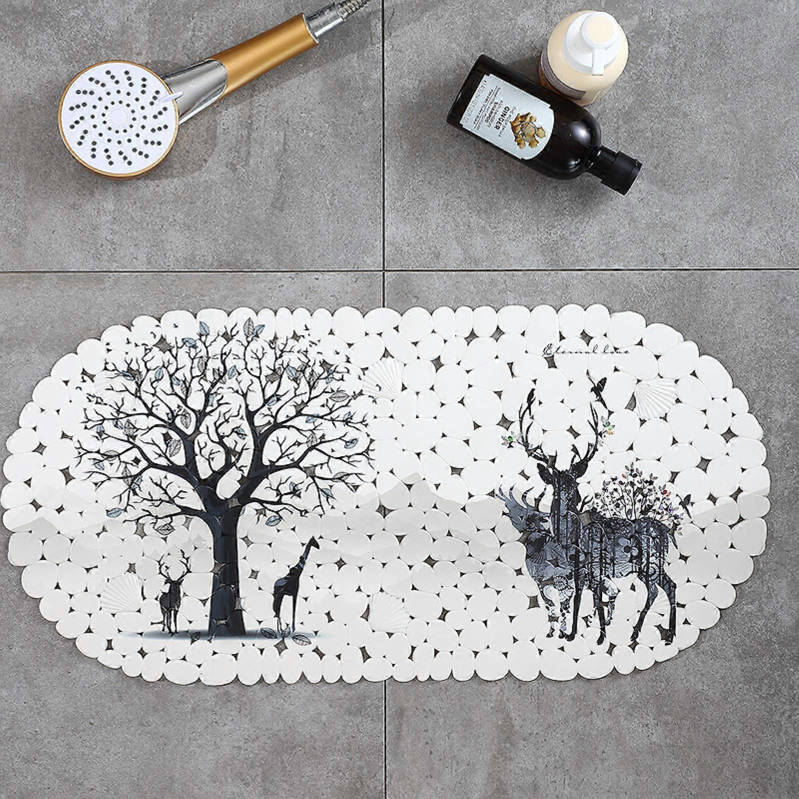 NonSlip Bath Mat with Secure Suction Cups and Quick Drain Design for Bathroom Floor, E69x35cm