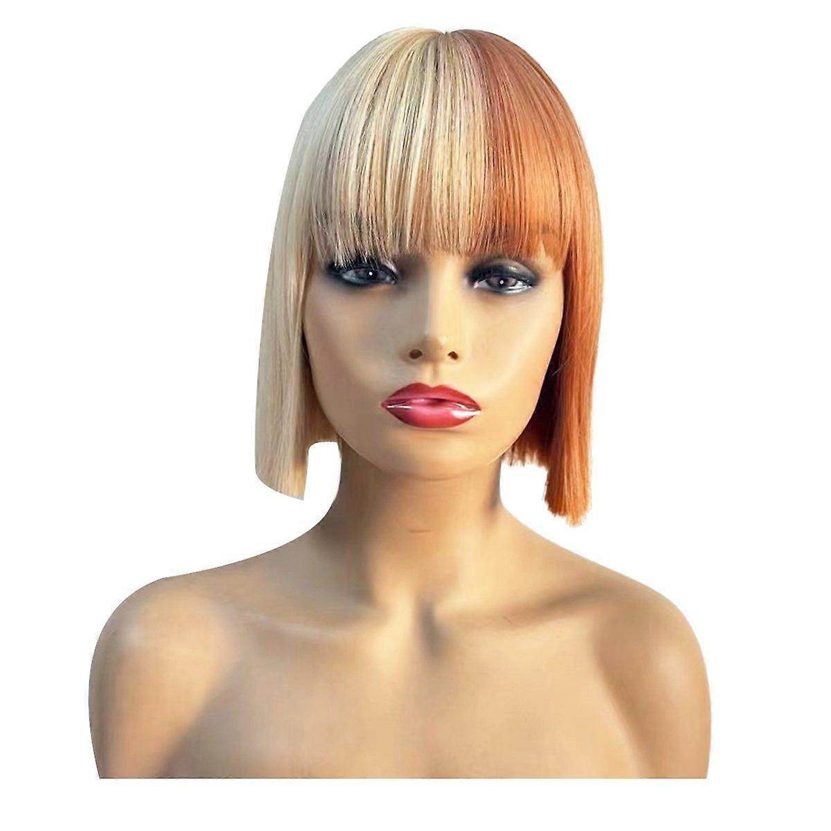  10 Inches Bob Wig with Bangs Pumpkin Head Beige Brown