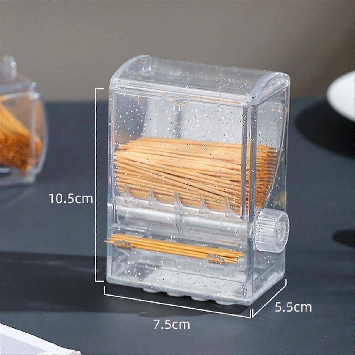 2PCS Toothpick Dispenser Clear Knob Switch Toothpick Holder Rack