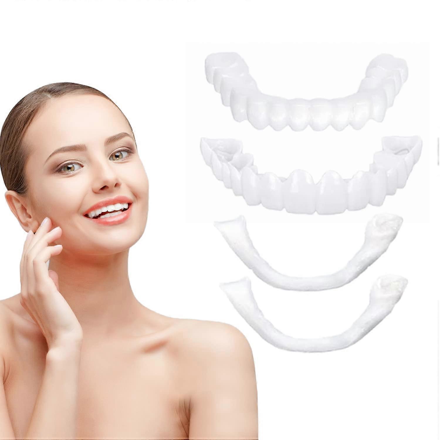 Temporary Veneer Dentures Bright WhiteA for Upper and Lower Teeth, Removable Fake Teeth Cover