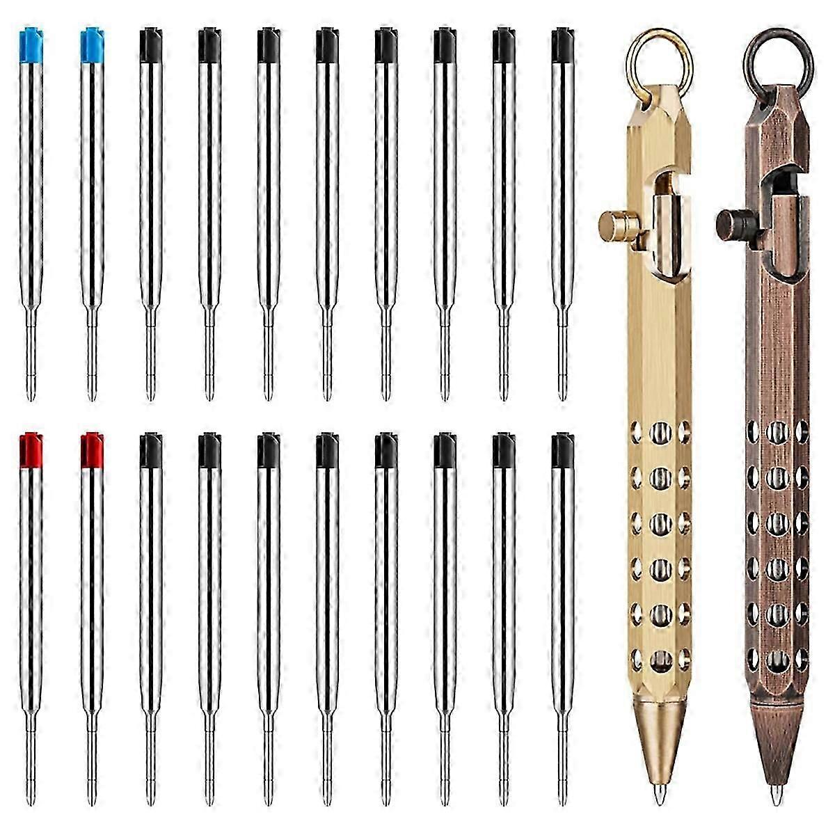 2Pack Bolt Action Pen Set, Hexagonal Solid Brass Pocket Pen with 20 Ballpoint Refills