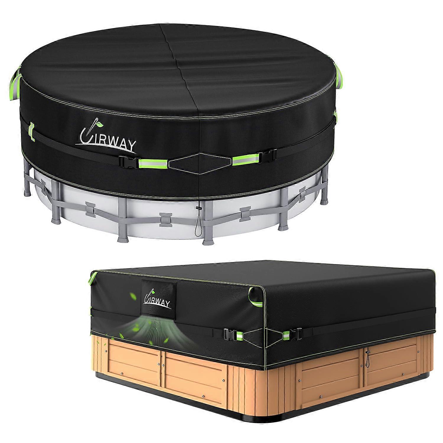 24FT Round Above Ground Solar Pool Cover and 600D Rectangular Winter Spa Cover UV Resistant Durable