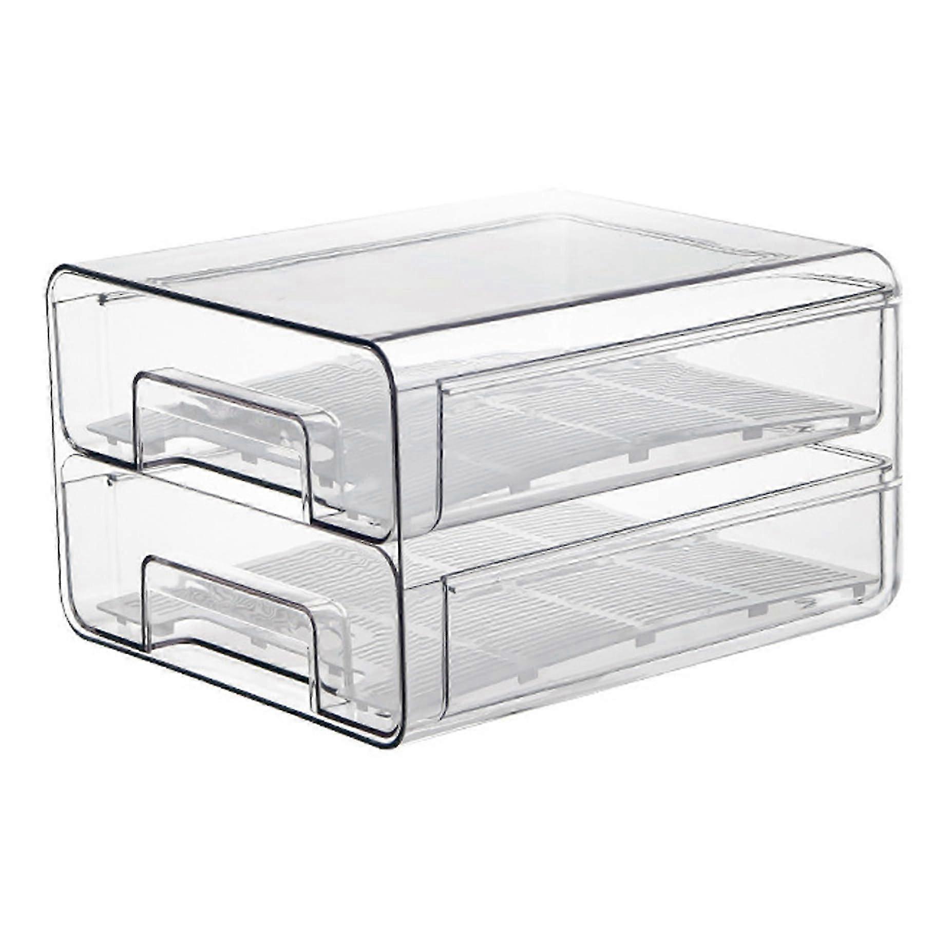 Fridge Organizer 2layer Transparent Stackable Drawer For Smooth Pullout Refrigerator Storage