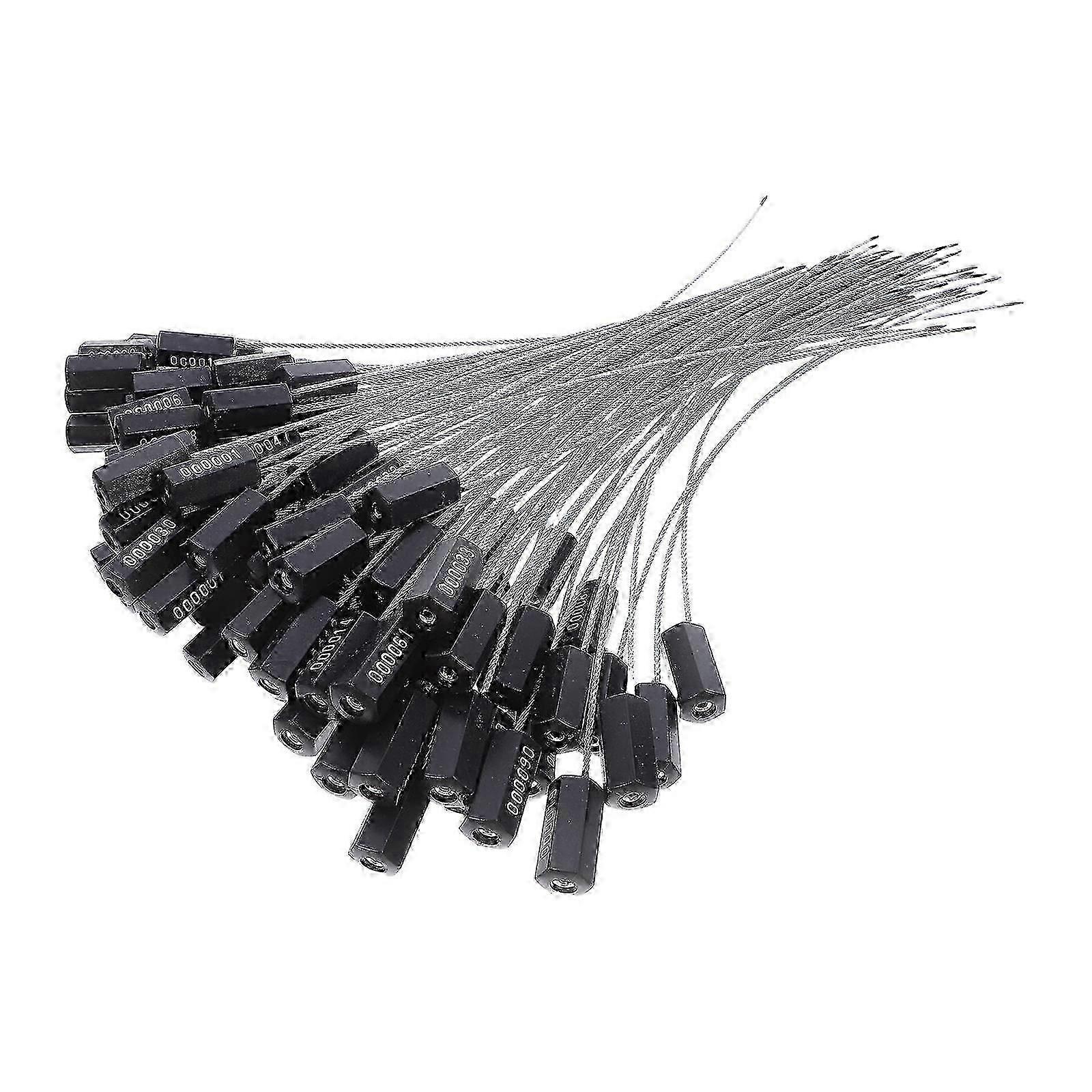 Black Steel Wire Security Cable Pull Seals, 100Pcs for Cargo Transit