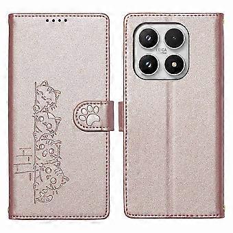 Capa para Xiaomi 17 com estampa adorável de gato, em couro PU, estilo carteira, com alça de pulso.