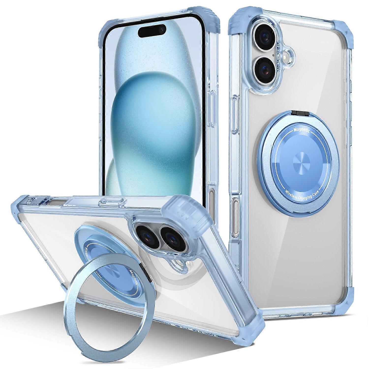 For Apple iPhone 16 Plus Gold Shield Design CD Pattern MagSafe Magnetic Phone Case Blue