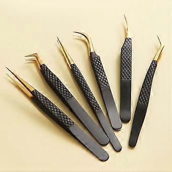 6pcs Precision Stainless Steel Tweezers Set, Anti-Slip Grip for Beauty Salon & Nail Art