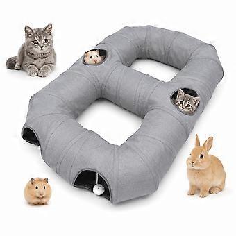Figure 8 Foldable Pet Tunnel, Multi-Entrance Play Tube with Peek Holes & Hanging Ball, Indoor Hideaway Toy for Cats, Rabbits & Small Animals