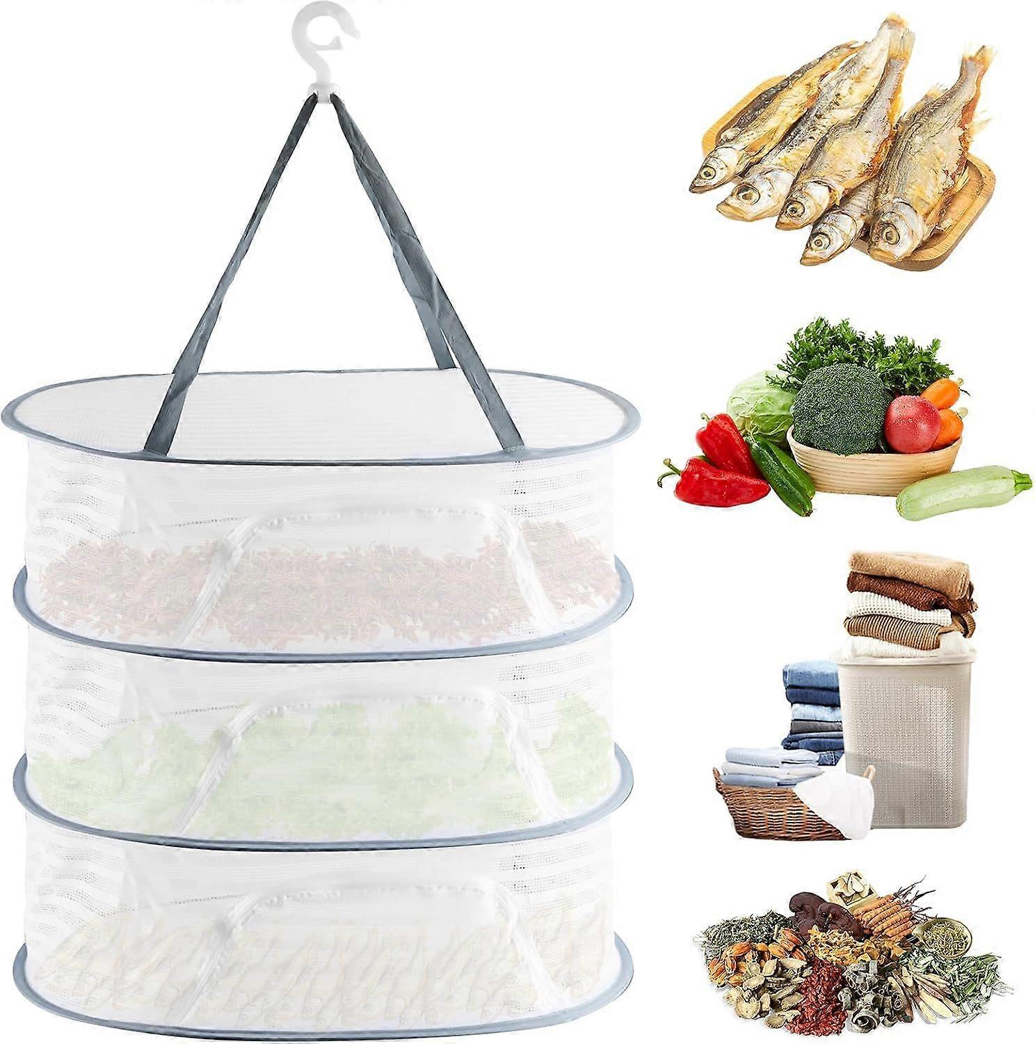 Three-layer hanging herb drying net with zipper, 40 x 60 cm, foldable.