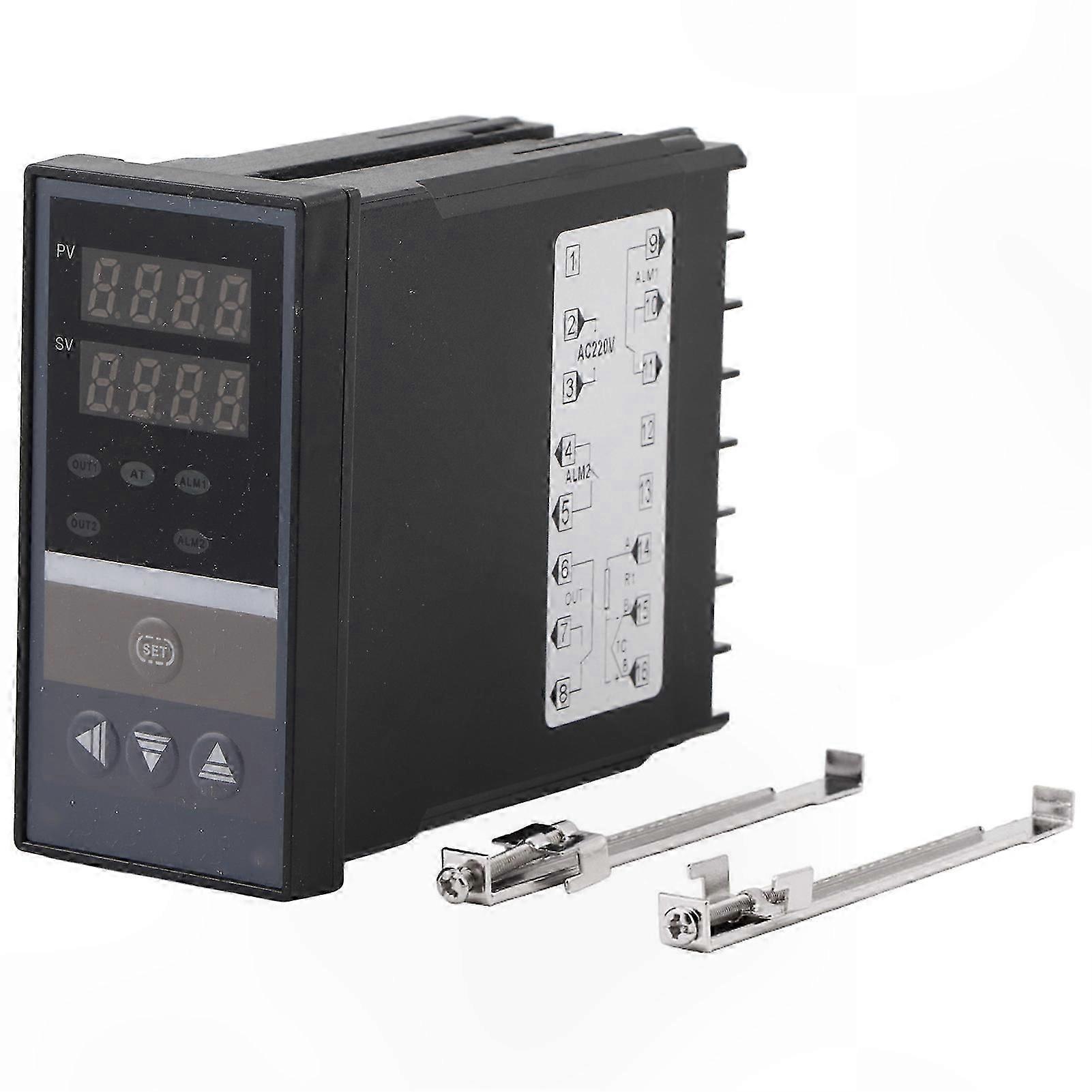 1pc Digital Temperature Controller 10A AC 220V Relay Output with Clips for Panel Mounting Black
