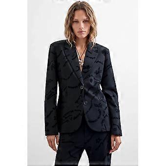 Desigual Dora Black Flocked Fluid Blazer 26WWEW44