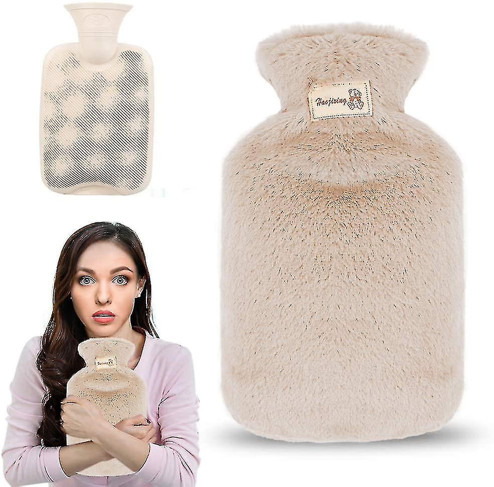 Premium Hot Water Bottle With Cover, 800ml Hot Water Bottle With Soft Plush Cover, Bed Bottle