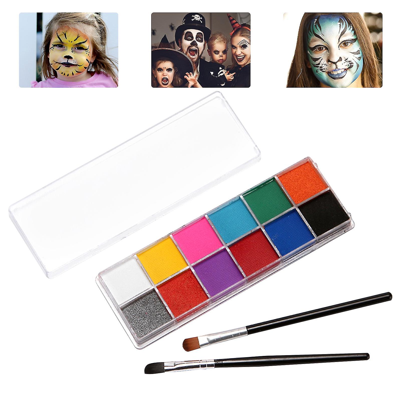 12 Colors Face Kit With 2 Brushes Safe Non Based Face And Painting Makeup Palette Hypoallergenic Facepaints For