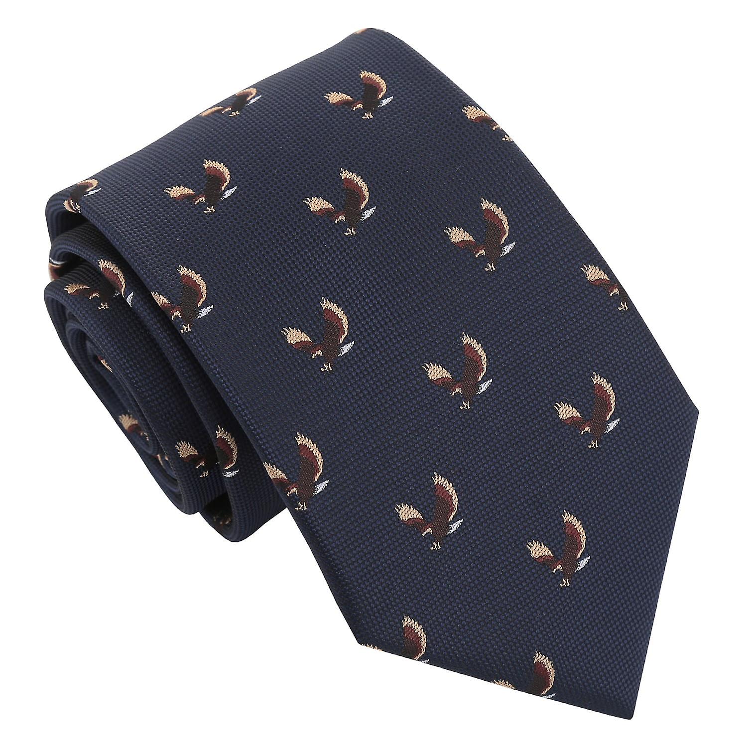 Navy Blue Golden Eagle Bird Embroidered Tie