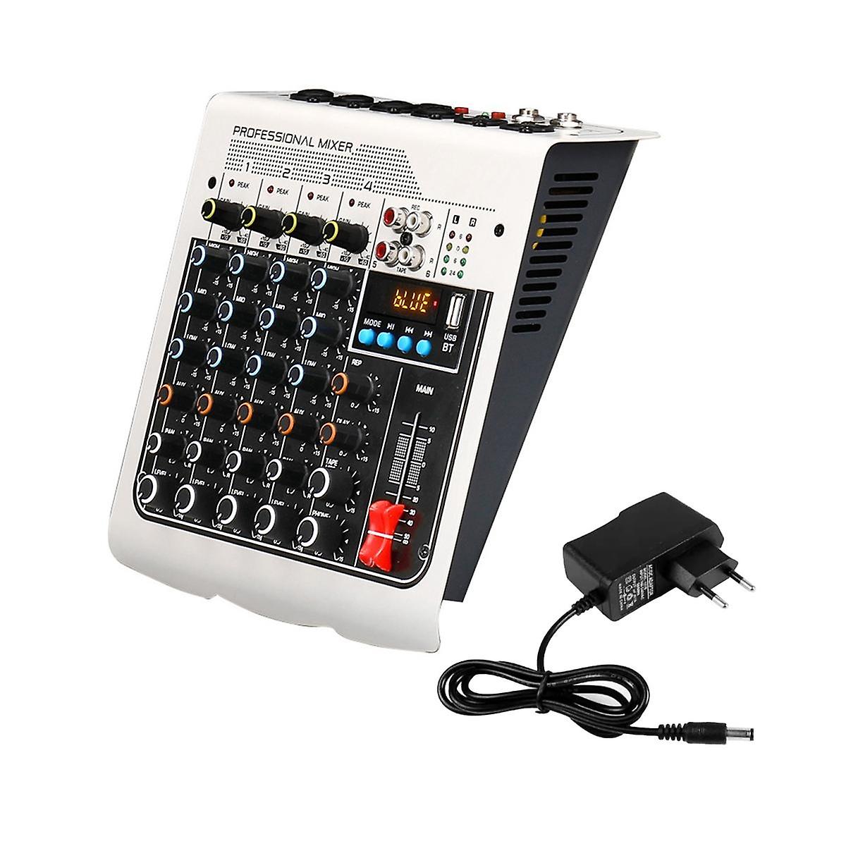 4-Channel Audio Mixer USB Sound Mixing Console Bluetooth DJ Console 48V Phantom Power for Live Podc