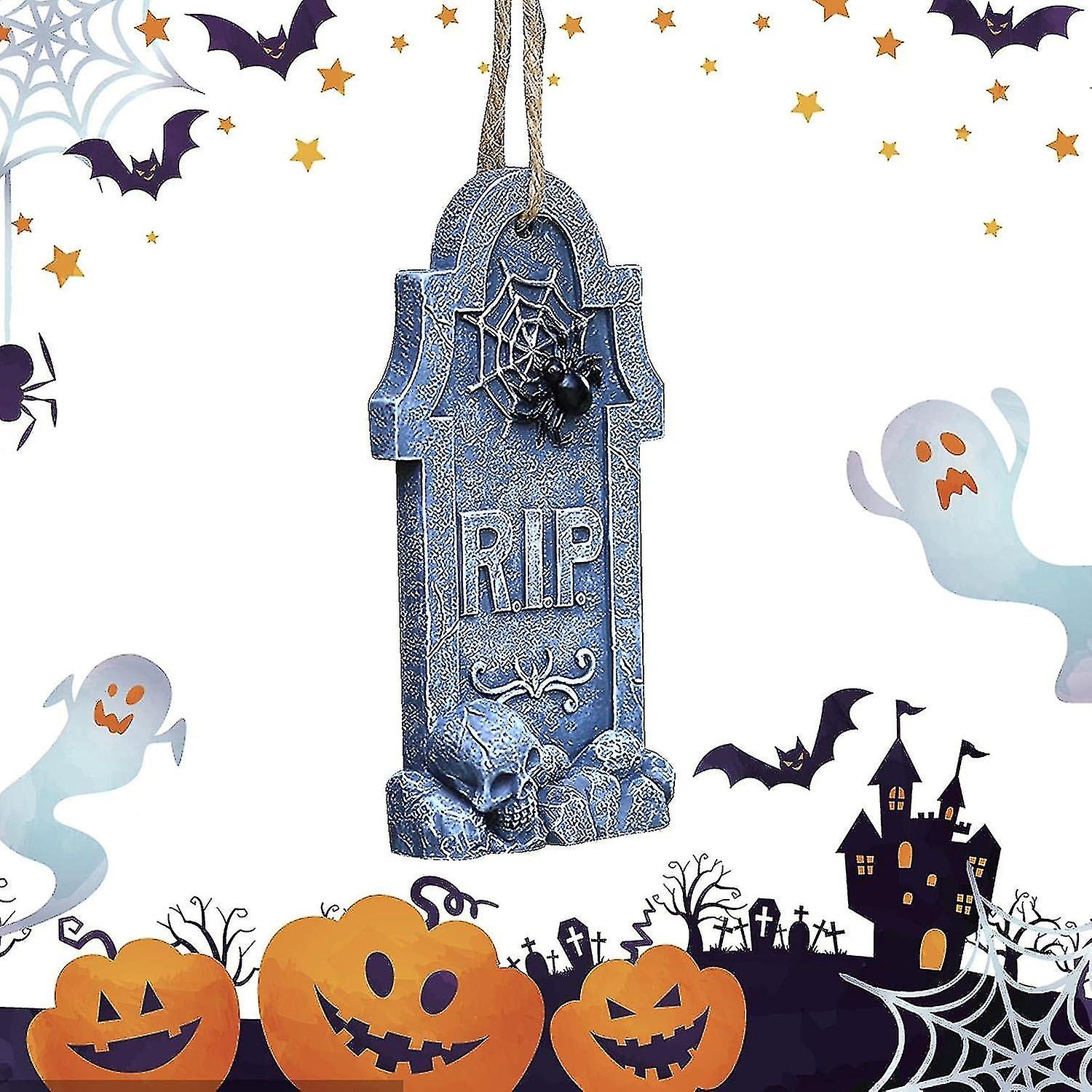 5 Pcs Rip Halloween Graveyard Decor - Tombstone Hanging Tags