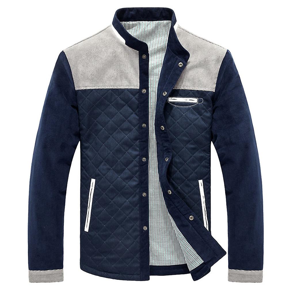 Fianao Men Winter Long Sleeve Stand Collar Color Block Buttons up Corduroy Slim Jacket