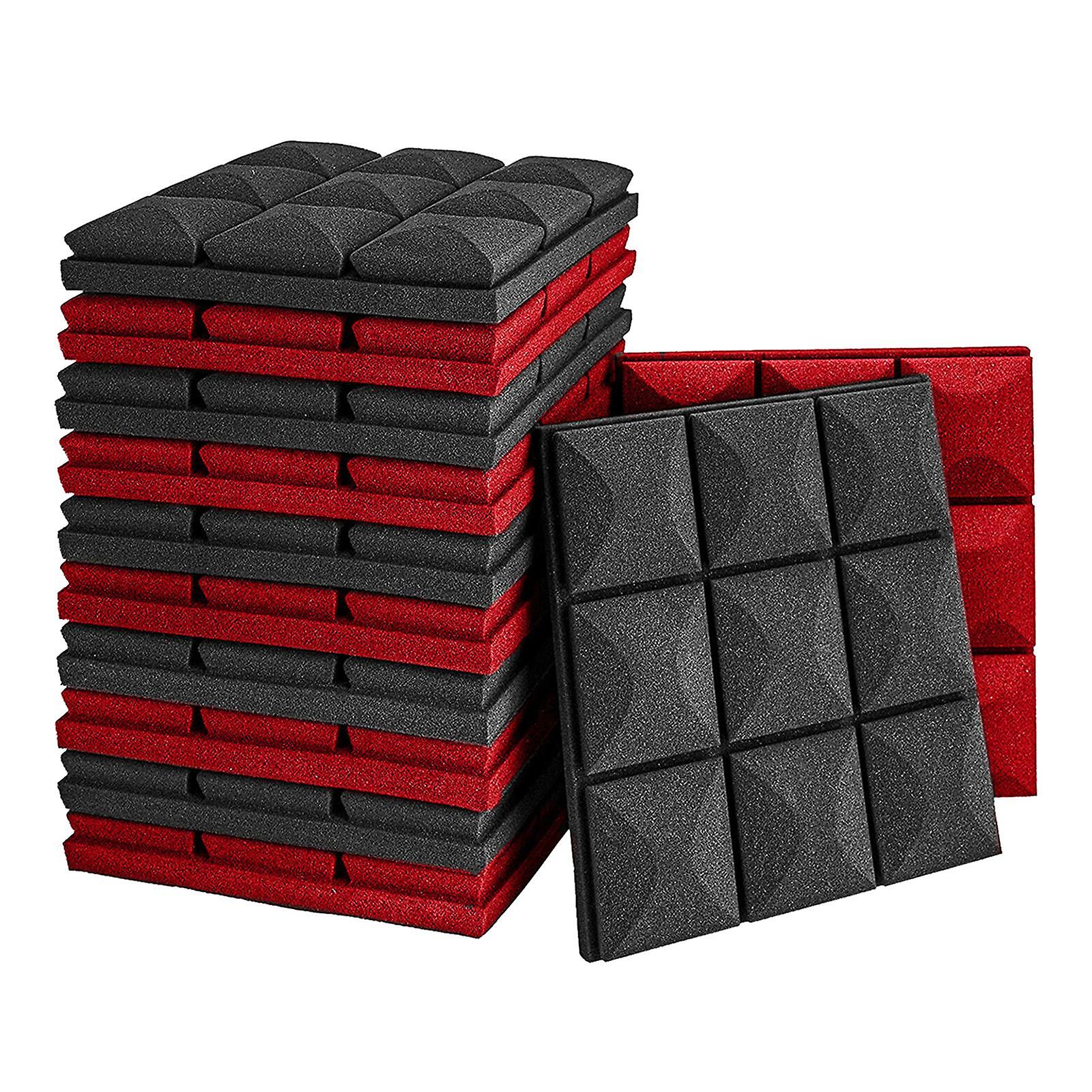 12x 30x30cm Acoustic Soundproofing Foam Panels Pads Black & Red Foam Tiles