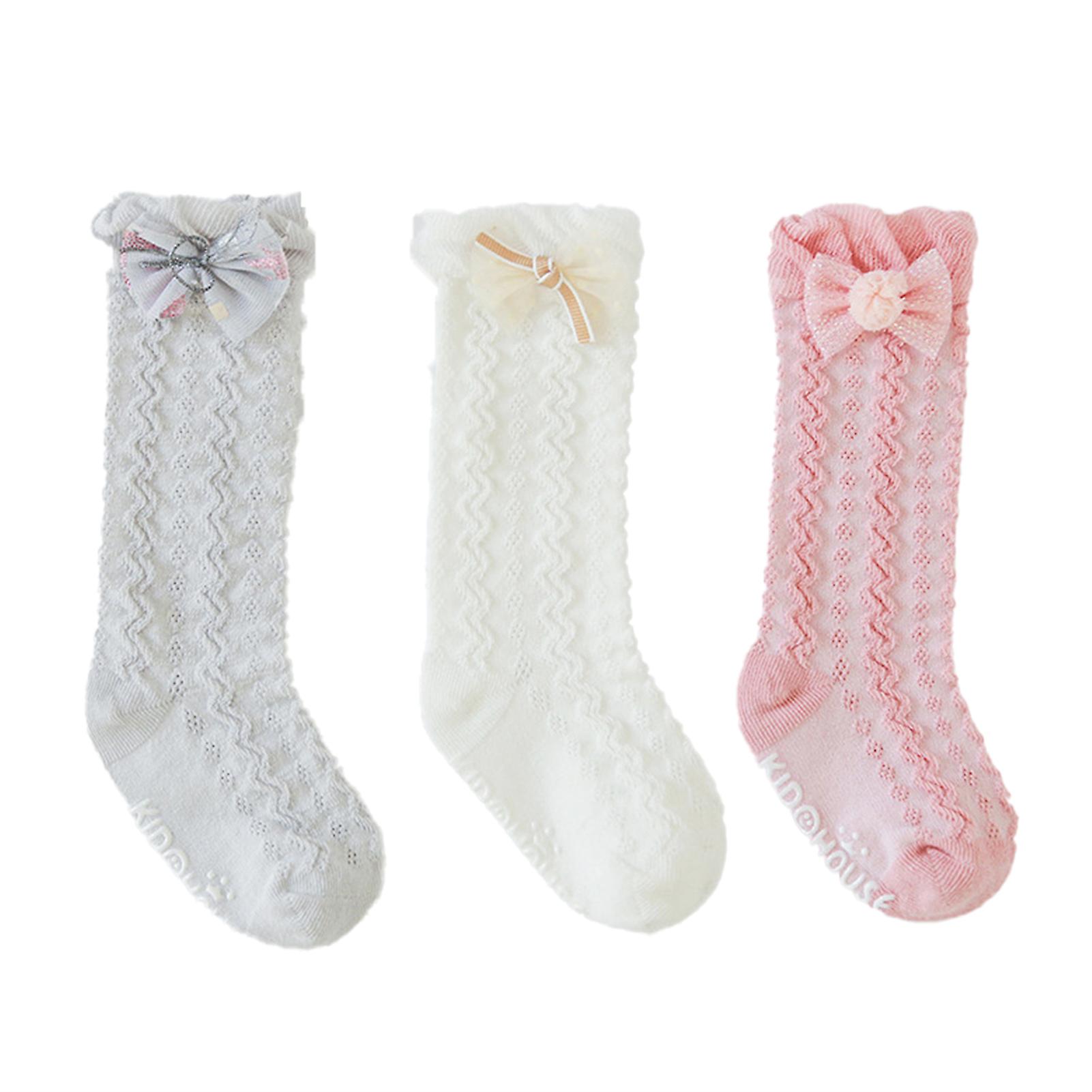 Fianao 3 Pairs Slip Socks Printing Dyeing Design Anti-skid Baby Long Floor Socks for Children