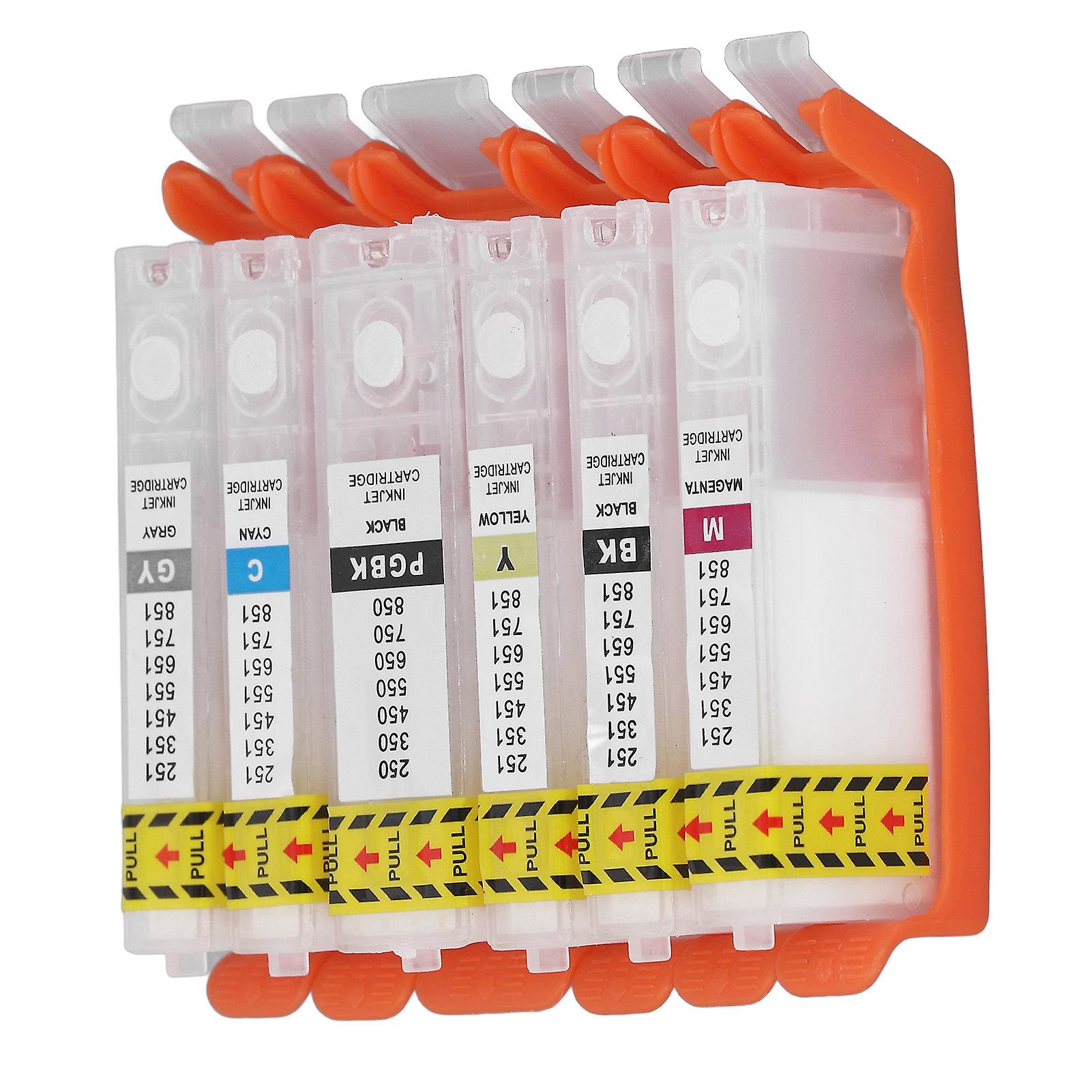 6PCS Printer Ink Cartridge PGBK BK C M Y GY Reusable Smooth Output Cartridge Combo Pack for Test Paper 550-551 