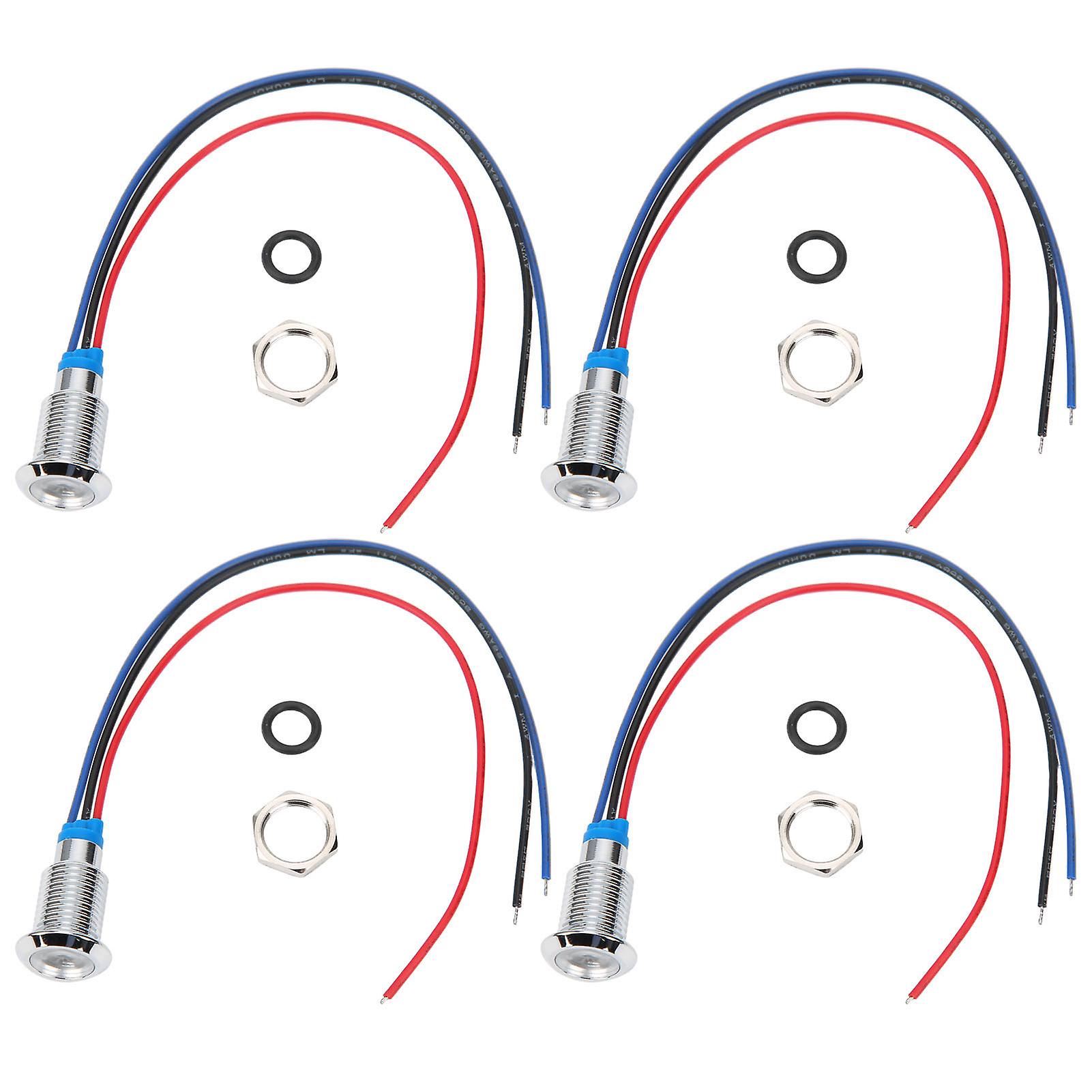 4 Sets PreWired Round LEDs Waterproof 2Color Indicator Light Common Anode 10mm 1224V(Red and Blue )