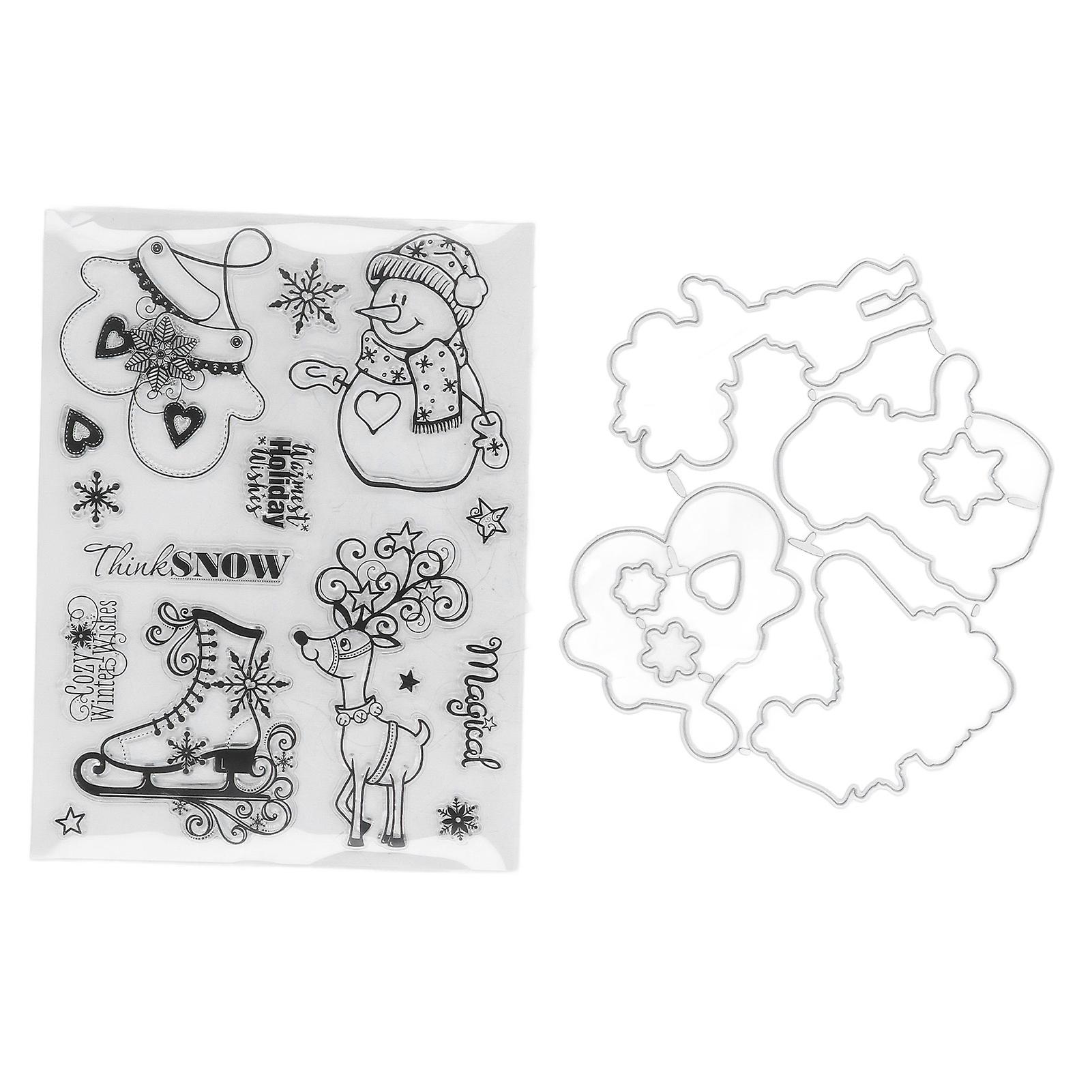 Clear Stamp Kit Christmas Pattern Card Making Transparent Stamp Embossing Cutting Die Set for DIY Scrapbook