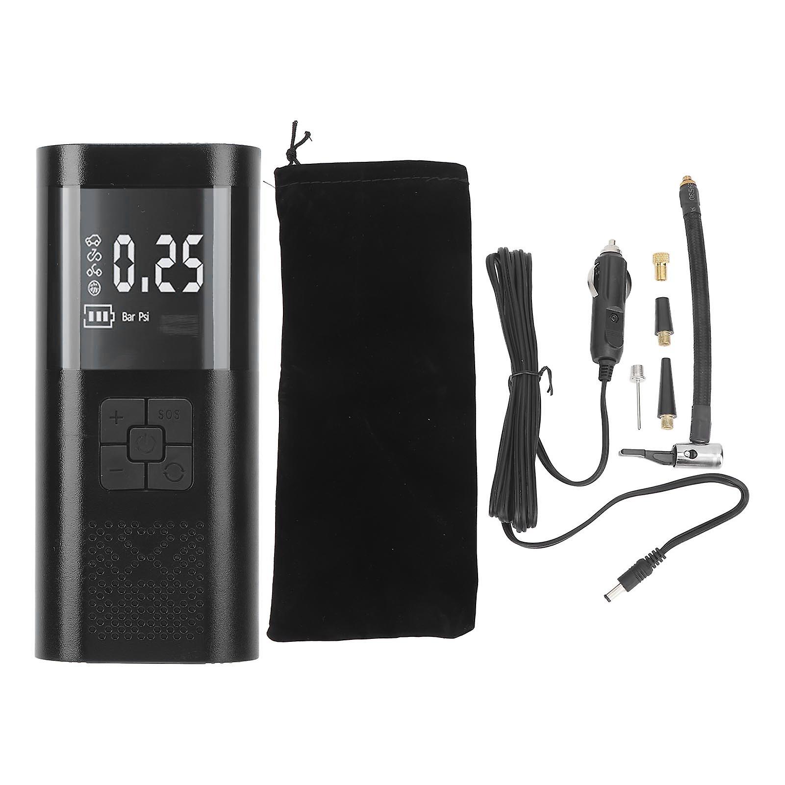 Cordless tire inflator for bicycle with 12V DC and lighting