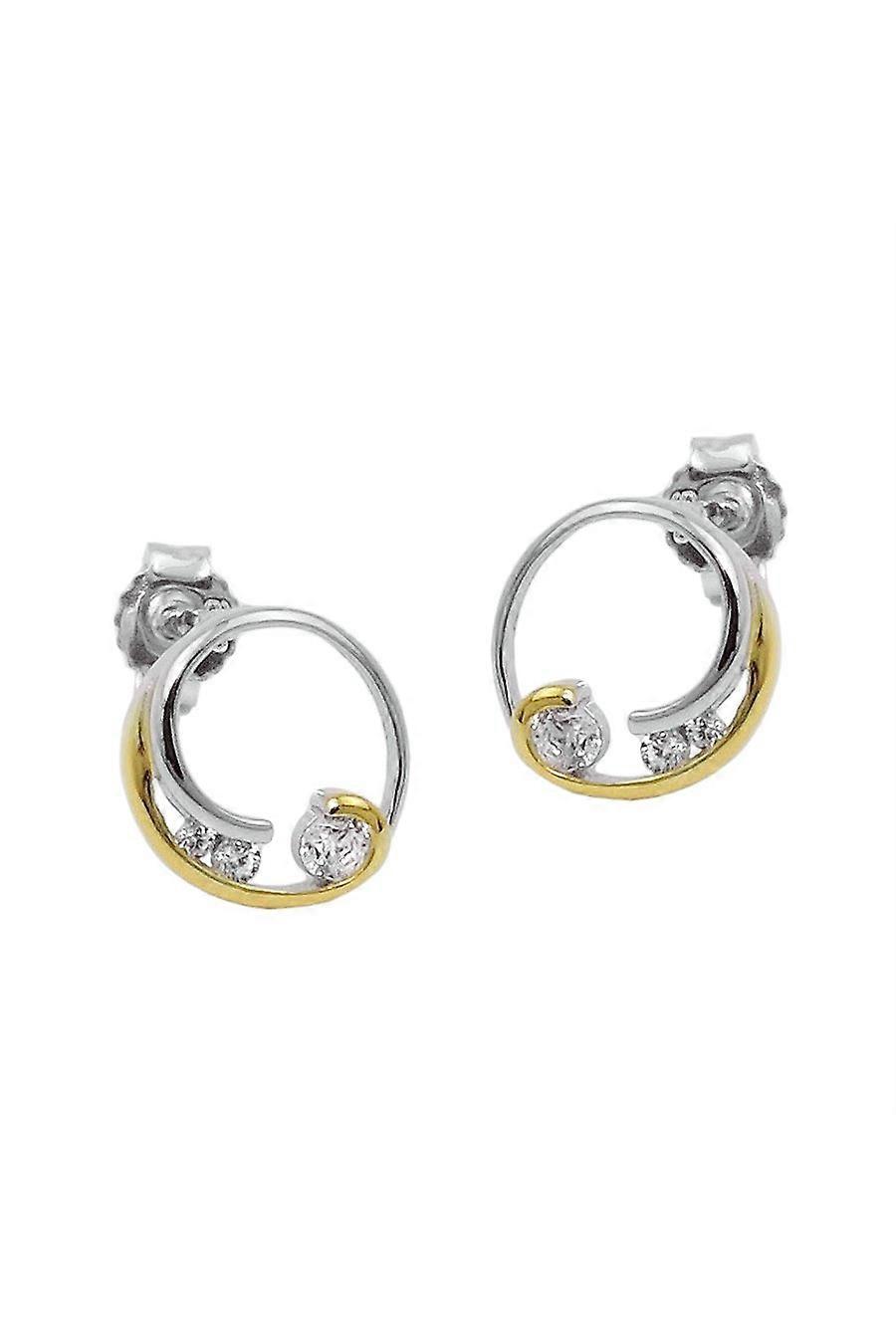 Earring Studs Two Tone Cz Silver 925 - Gl93976