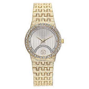 Mode Femmes Dame Montre Cadran Rond avec Décoration Strass Quartz Montre-bracelet (Or Blanc)