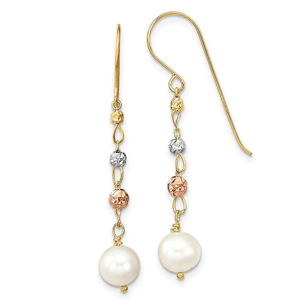 14k Two Tone Gold Sparkle Cut Freshwater Cultured Pearls Long Drop Dangle Earrings 40.6x6.33mm Wide-Dangle Earring for W