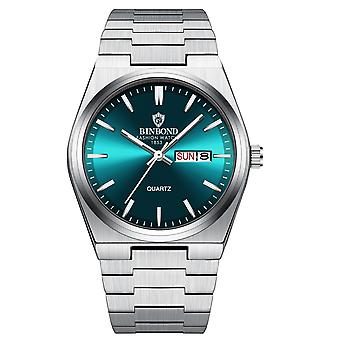 BINBOND B102 Quartz Watch White Steel-Green