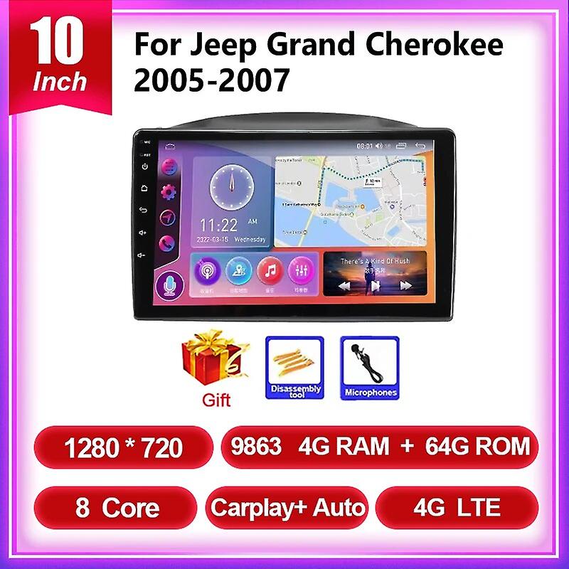 Android 11 Car Radio Multimedia Player For Jeep Grandcherokee 2005 2006 2007 4g Gps Carplay+auto 8 Core Dsp 2 Din Qled 8+128g