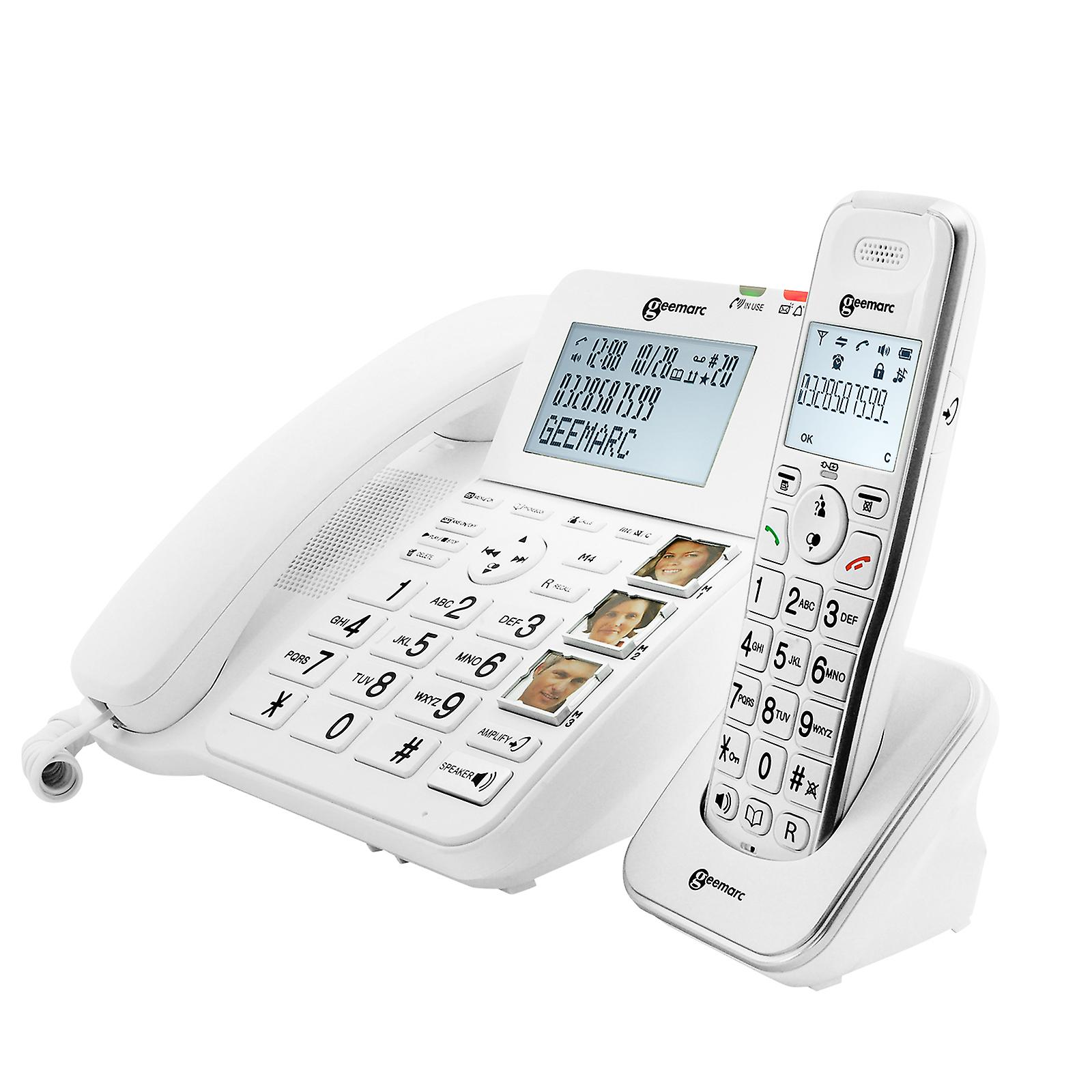 Telefon stacjonarny dla seniorów ze wzmacniaczem + dodatkowa automatyczna sekretarka, biała