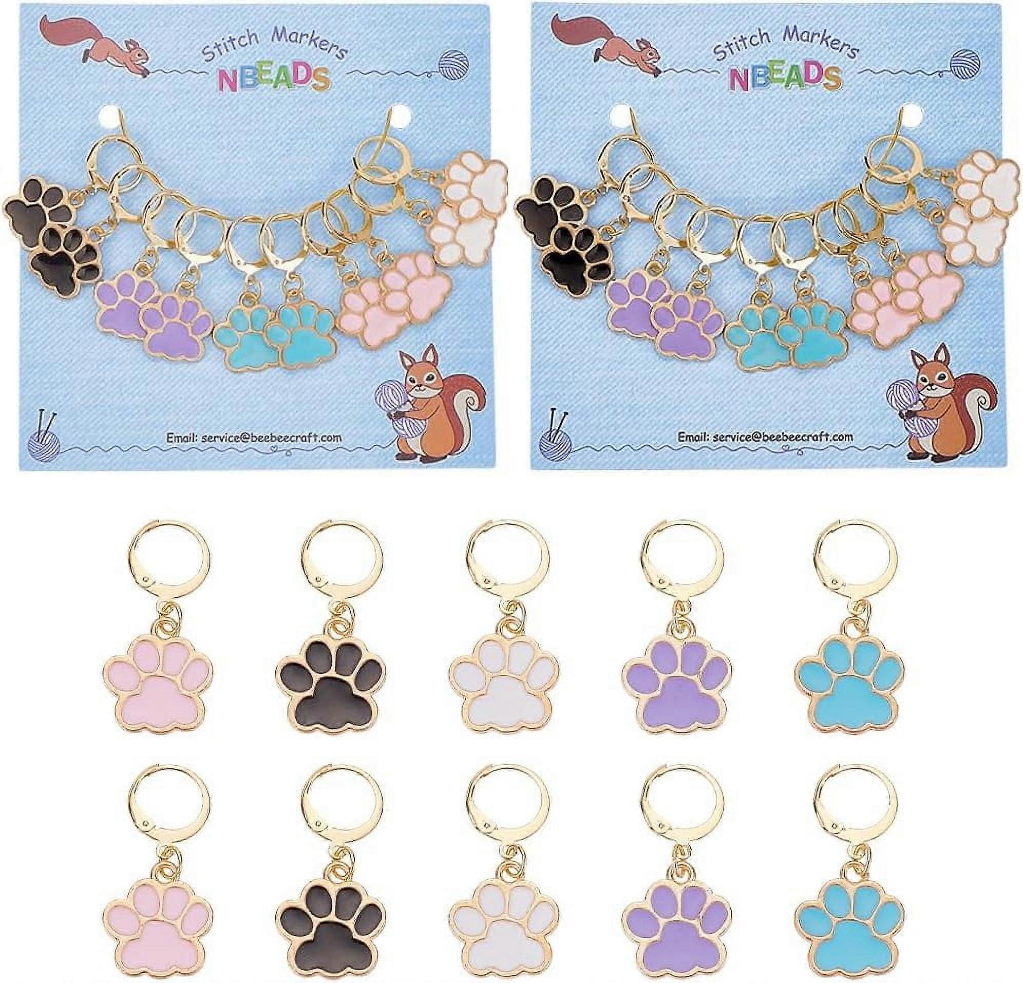 24 Pcs Dog Paw Stitch Markers 5 Colors Enamel Alloy Crochet Stitch Marker Charms Removable Dangle Locking Stitch Marker for Knitting Weaving Sewing Ac