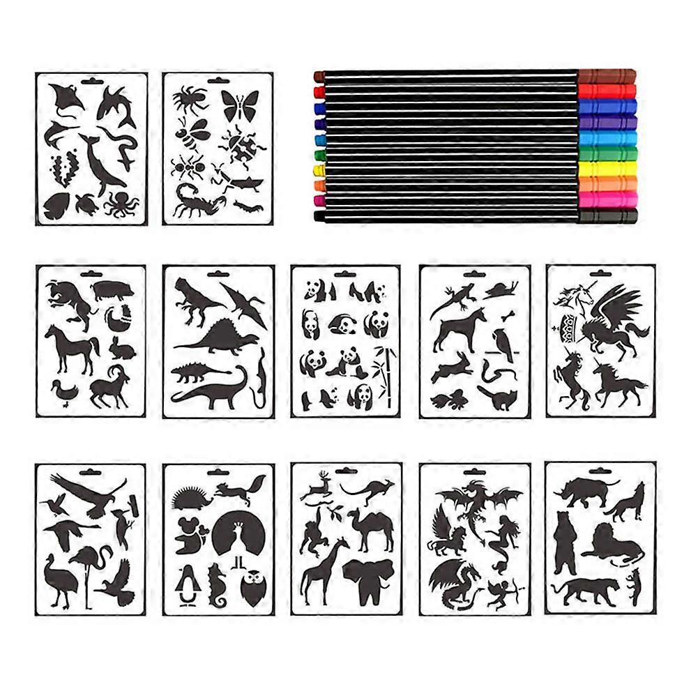 Children 12Pcs/Set Plastic Animals Painting Template for DIY Albums Painting Craft
