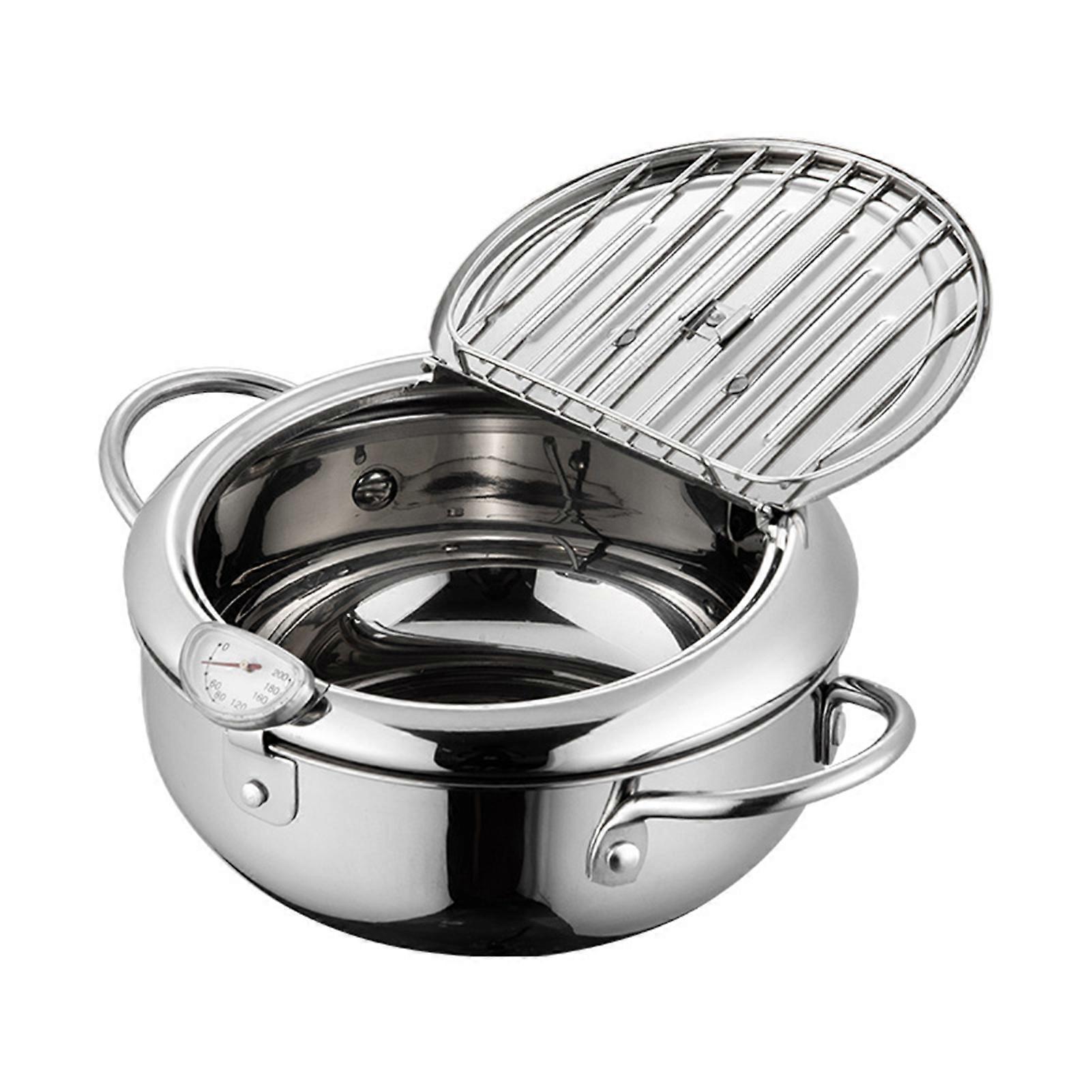 Deep Fryer Pot 304 Stainless Steel with Temperature Control/Lid Versatile Large Kitchen Pot for Family Picnic